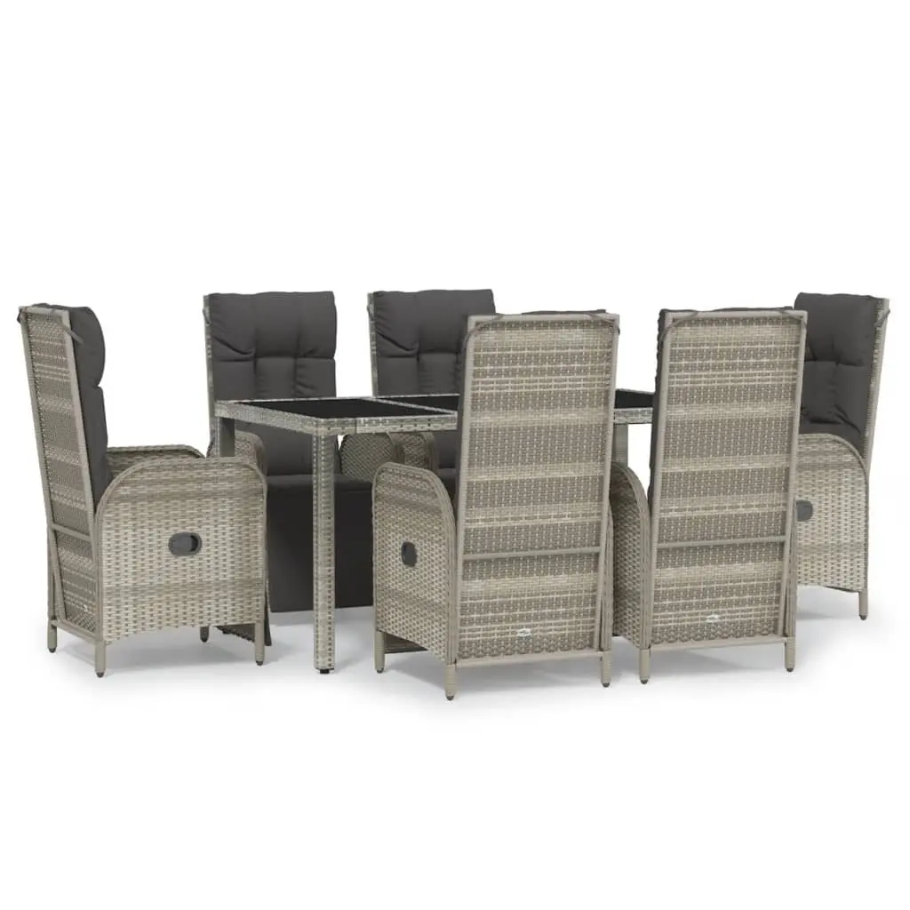 Garden Dining Set 7 Piece PE Rattan Outdoor Furniture Grey with Tempered Glass Table and Padded Cushions