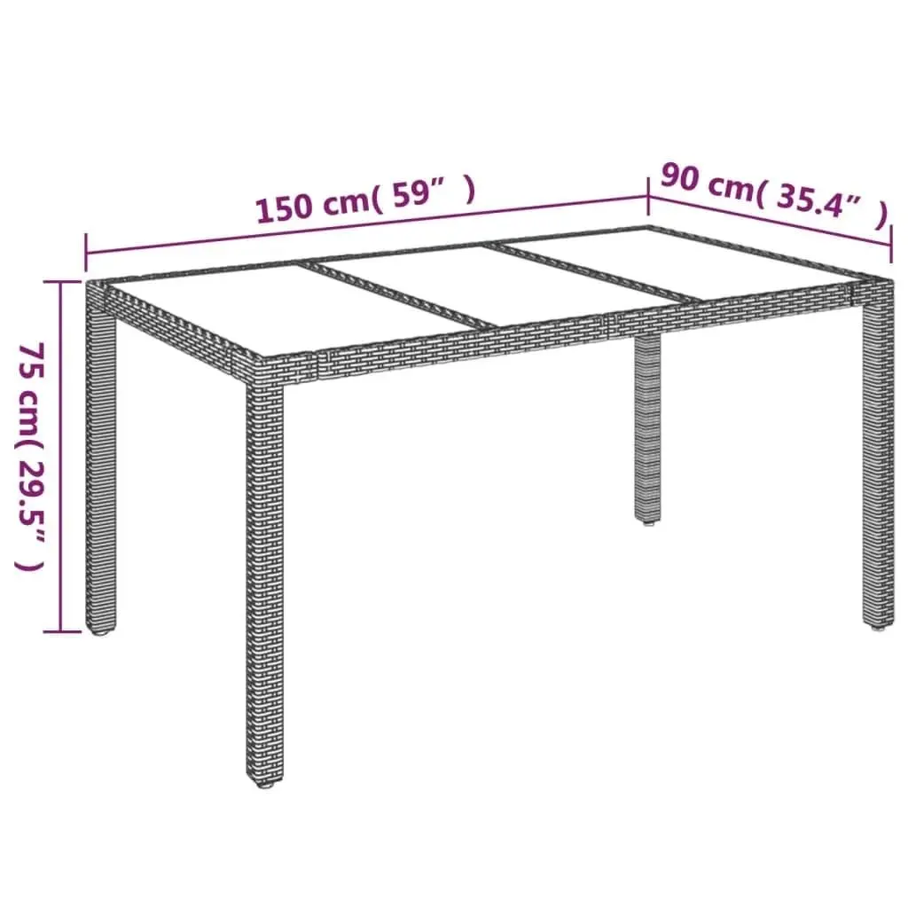 Garden Dining Set 7 Piece PE Rattan Outdoor Furniture Grey with Tempered Glass Table and Padded Cushions