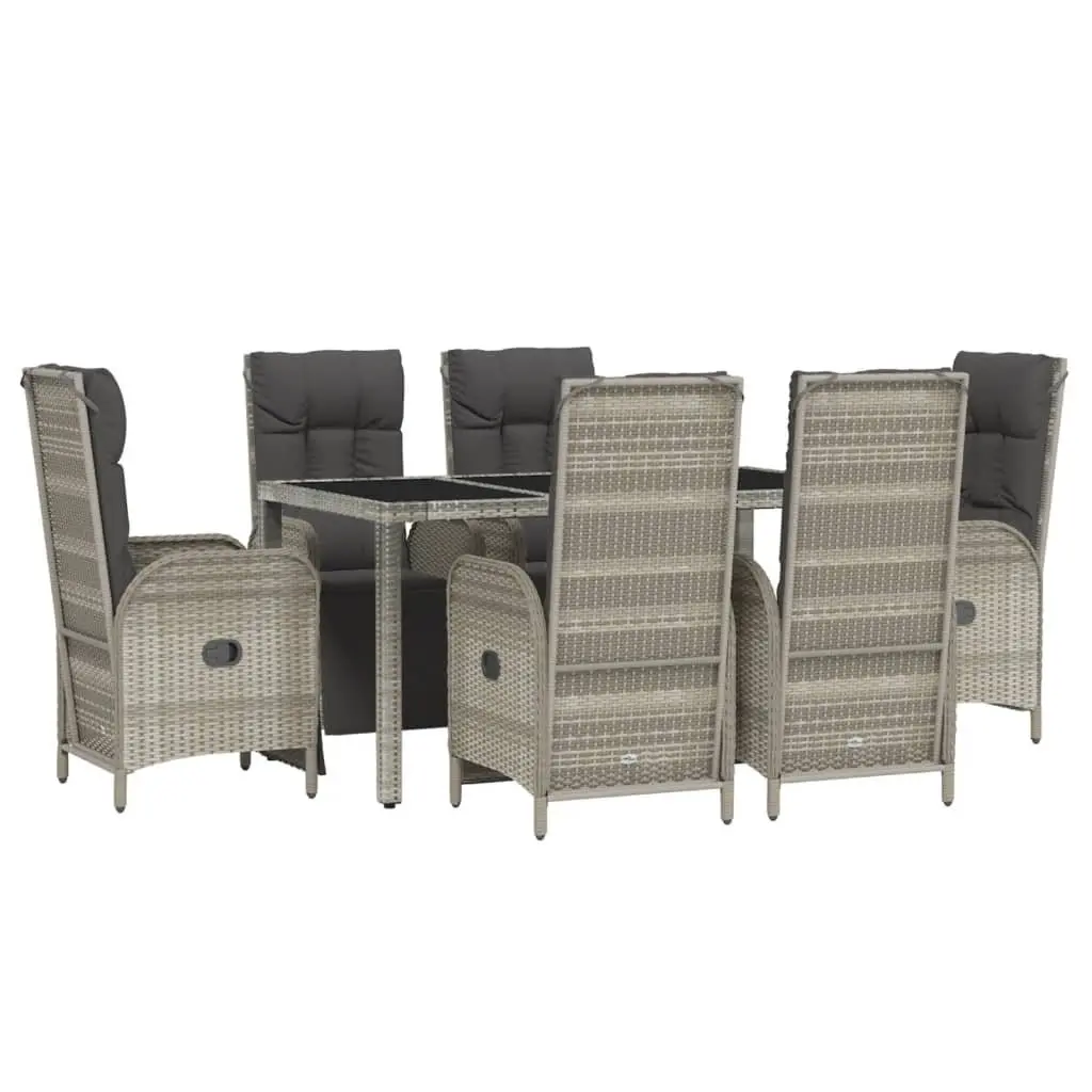 Garden Dining Set 7 Piece PE Rattan Outdoor Furniture Grey with Tempered Glass Table and Padded Cushions