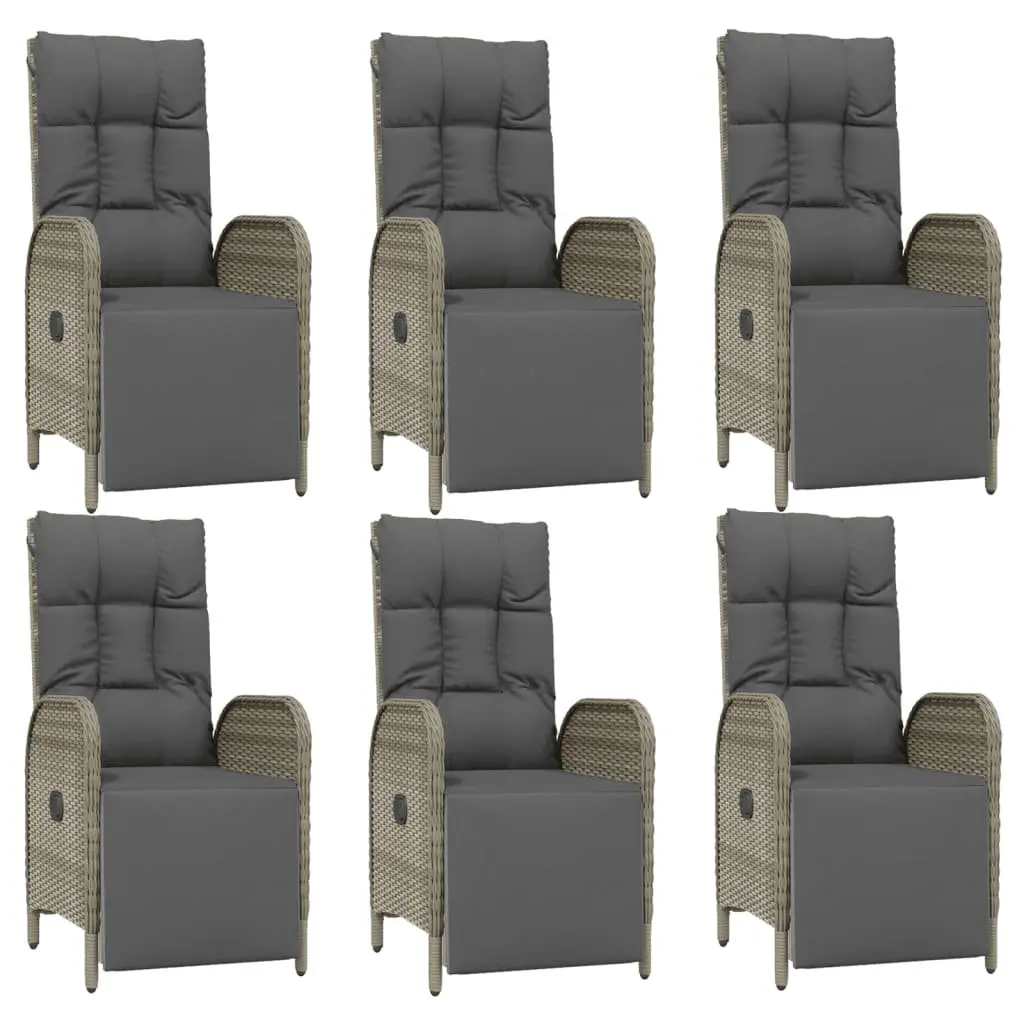 Garden Dining Set 7 Piece PE Rattan Outdoor Furniture Grey with Tempered Glass Table and Padded Cushions