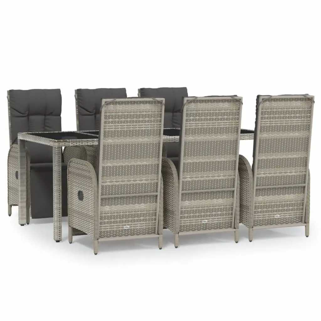 7 Piece Garden Dining Set Grey Poly Rattan Outdoor Furniture with Cushions