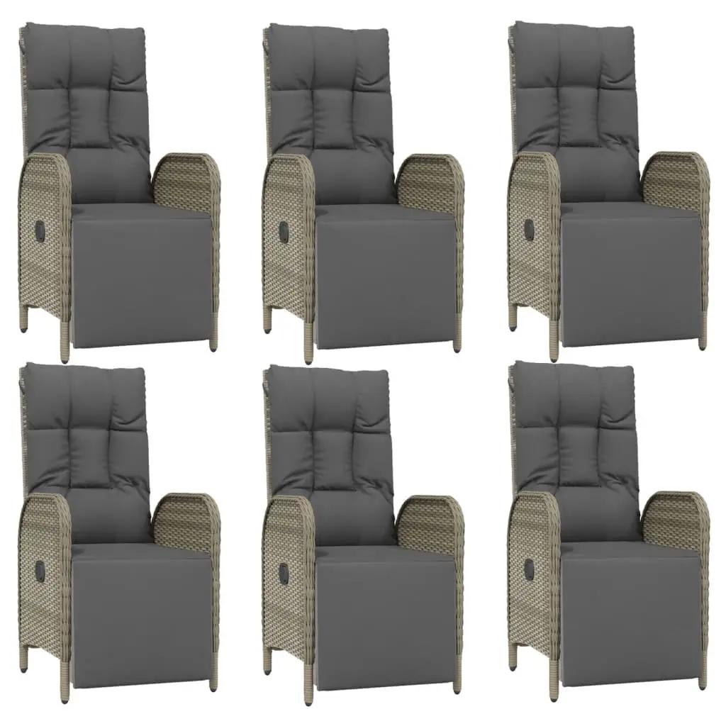 7 Piece Garden Dining Set Grey Poly Rattan Outdoor Furniture with Cushions