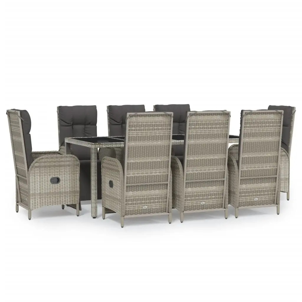 Garden Dining Set 9 Piece Grey Poly Rattan Outdoor Furniture with Cushions