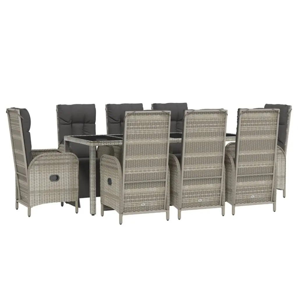 Garden Dining Set 9 Piece Grey Poly Rattan Outdoor Furniture with Cushions
