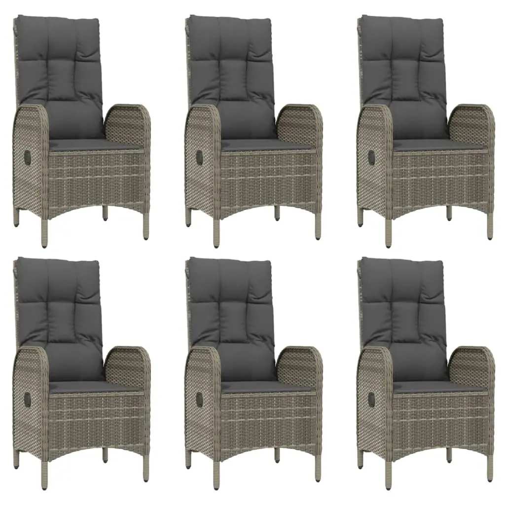 Garden Dining Set 9 Piece Grey PE Rattan Steel Frame Acacia Wood Tabletop with Cushions