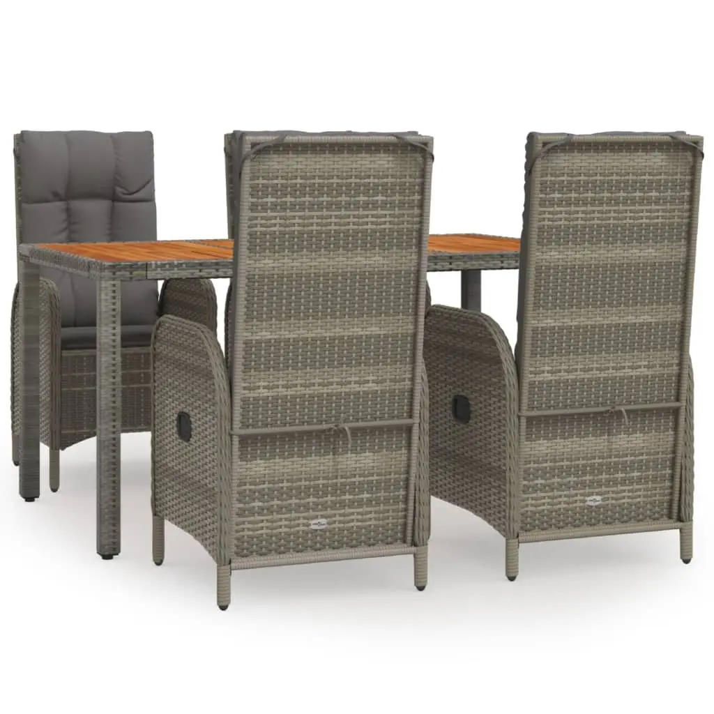Garden Dining Set 5 Piece Outdoor Furniture Grey PE Rattan Chairs Powder-Coated Steel Frame Acacia Wood Table
