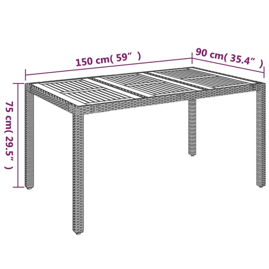 Garden Dining Set 5 Piece Outdoor Furniture Grey PE Rattan Chairs Powder-Coated Steel Frame Acacia Wood Table
