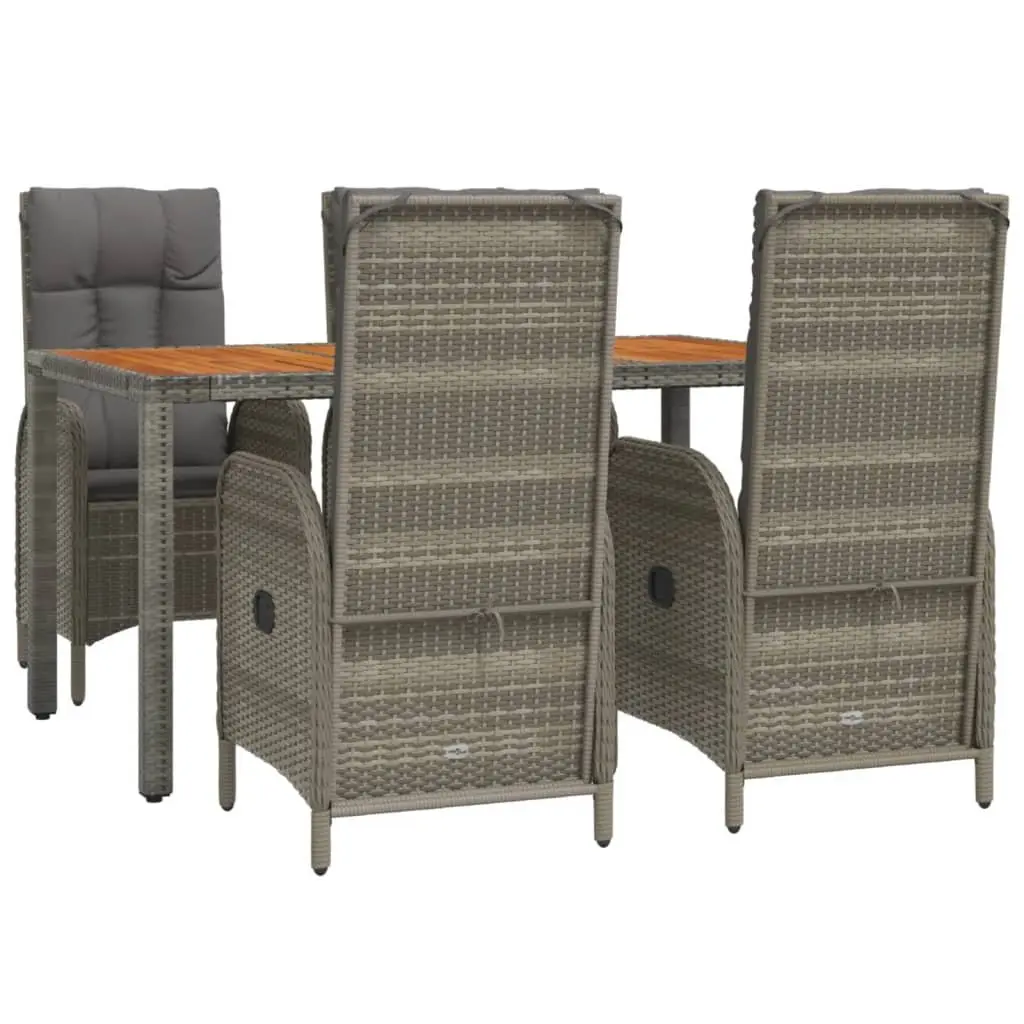 Garden Dining Set 5 Piece Outdoor Furniture Grey PE Rattan Chairs Powder-Coated Steel Frame Acacia Wood Table