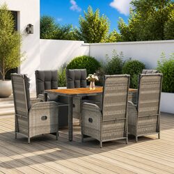 7 Piece Outdoor Dining Set Garden Furniture Grey Poly Rattan Chairs Table
