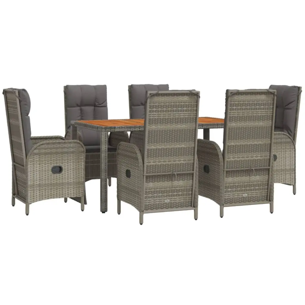 7 Piece Outdoor Dining Set Garden Furniture Chairs Table Cushions Grey Rattan