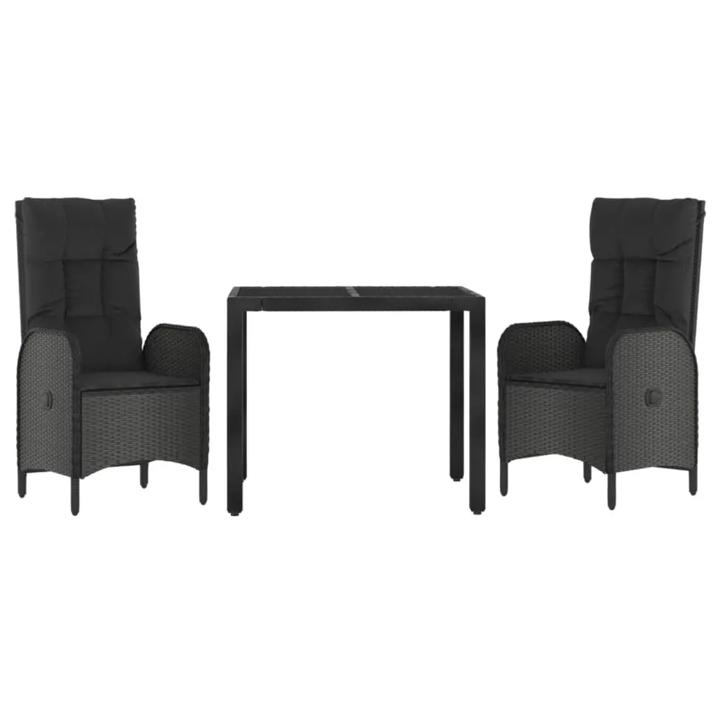 Outdoor Dining Set Poly Rattan 3 Piece Black Chairs Table