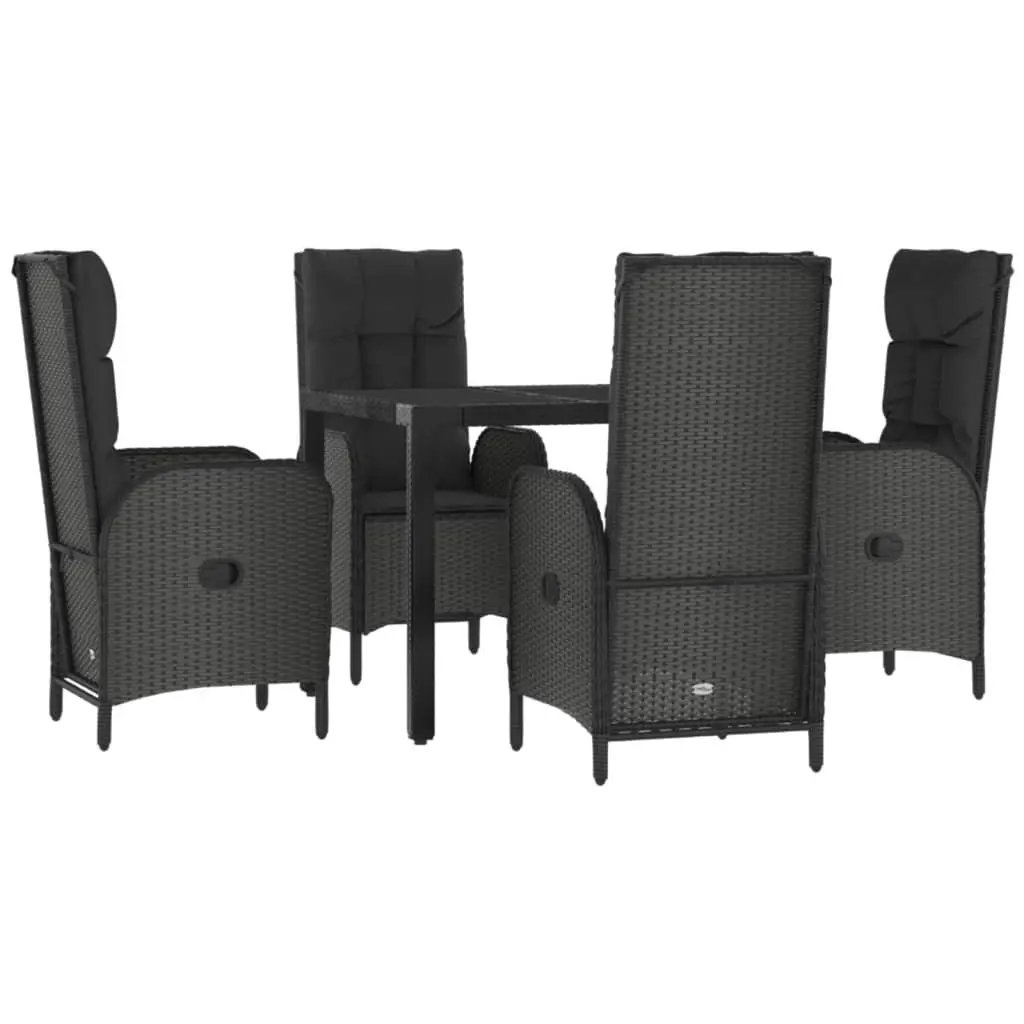 Outdoor Dining Set Black PE Rattan 5 Piece Furniture with Cushioned Chairs and Table