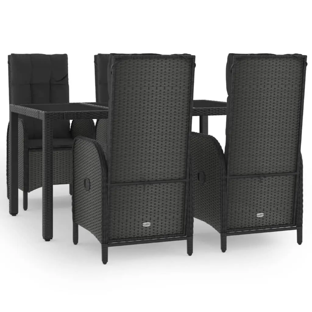 5 Piece Outdoor Garden Dining Set PE Rattan Black Chairs Table with Cushions