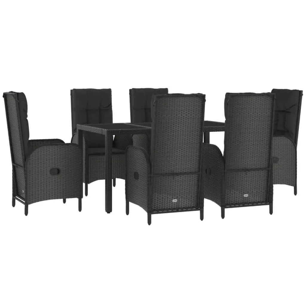 Garden Dining Set 7 Piece Outdoor Furniture PE Rattan Steel Frame Black Grey