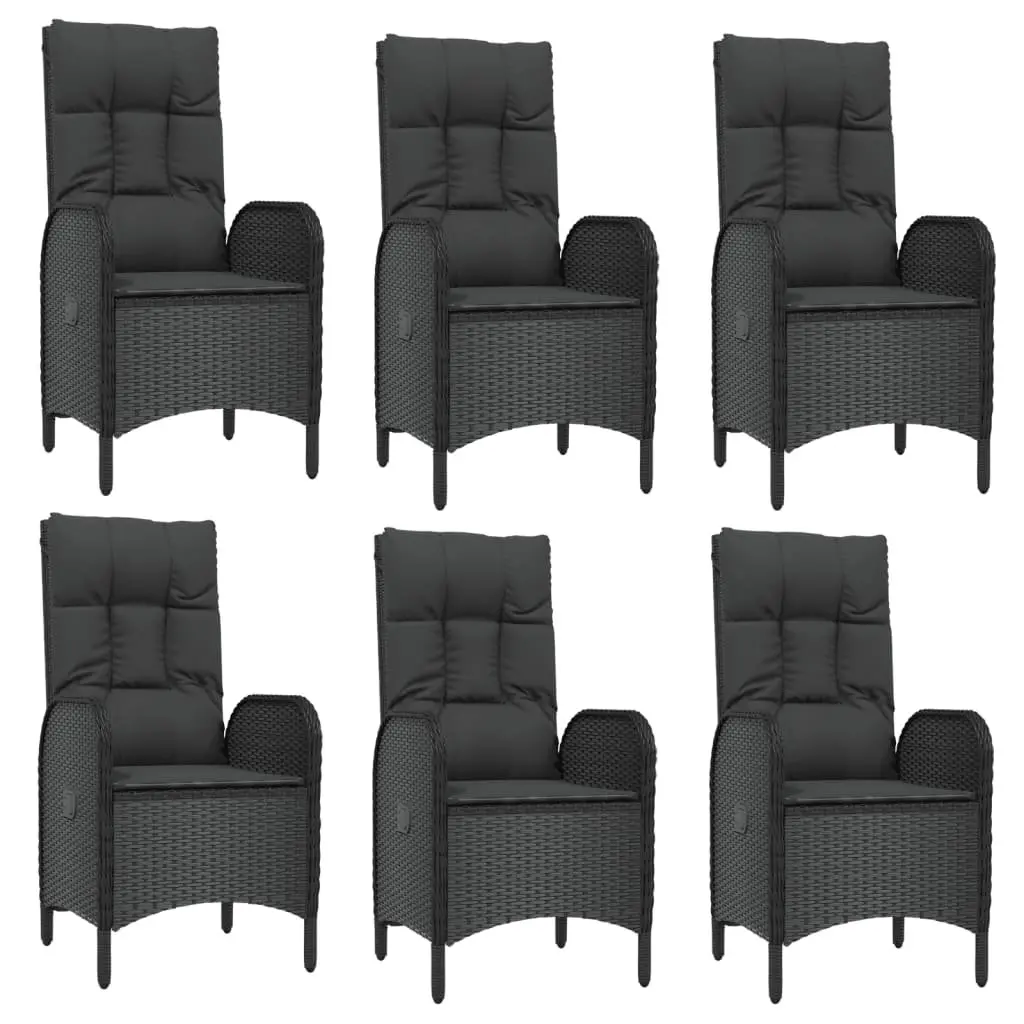 Outdoor Dining Set 7 Piece Poly Rattan Cushioned Chairs Steel Frame Tempered Glass Black Grey