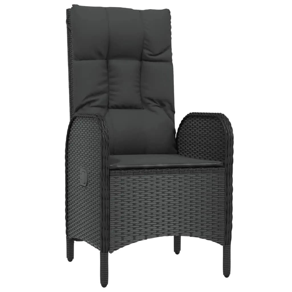 Outdoor Dining Set 7 Piece Poly Rattan Cushioned Chairs Steel Frame Tempered Glass Black Grey
