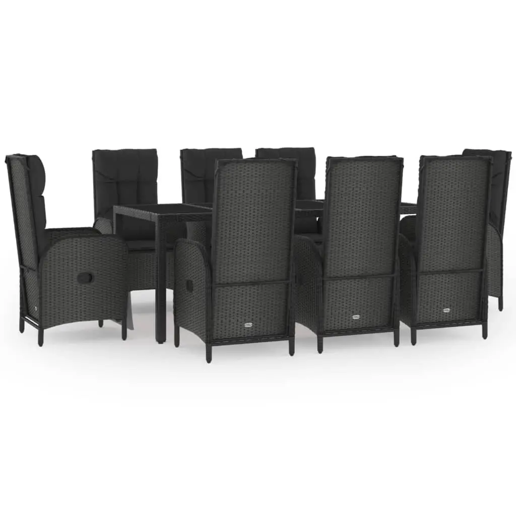 Garden Dining Set 9 Piece PE Rattan Steel Frame Black Grey Outdoor Furniture