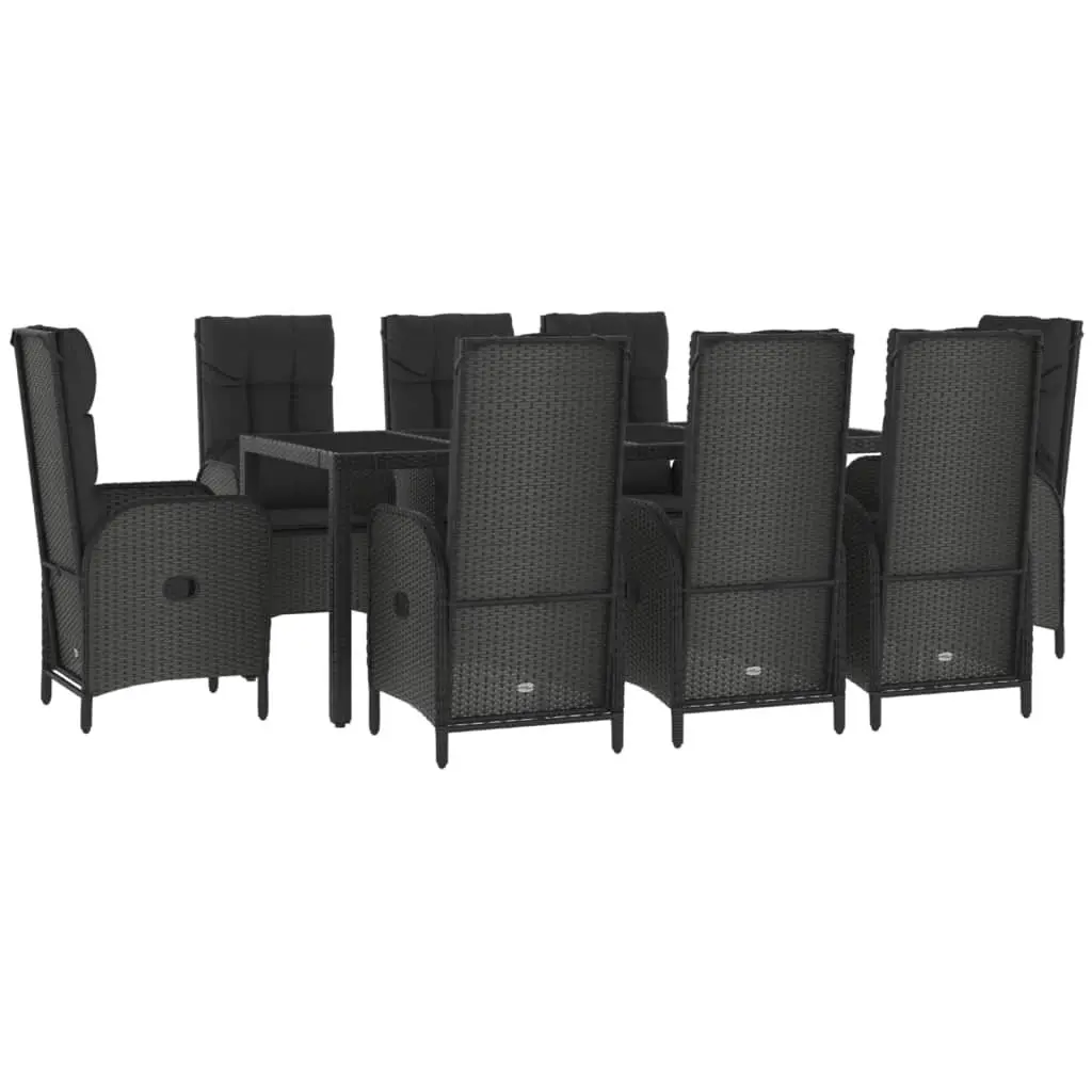 Garden Dining Set 9 Piece PE Rattan Steel Frame Black Grey Outdoor Furniture