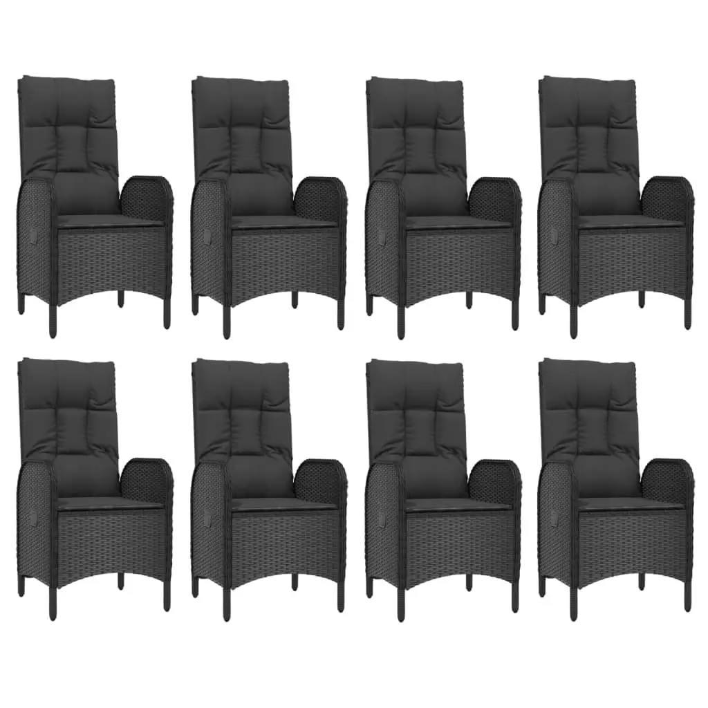 Garden Dining Set 9 Piece PE Rattan Steel Frame Black Grey Outdoor Furniture