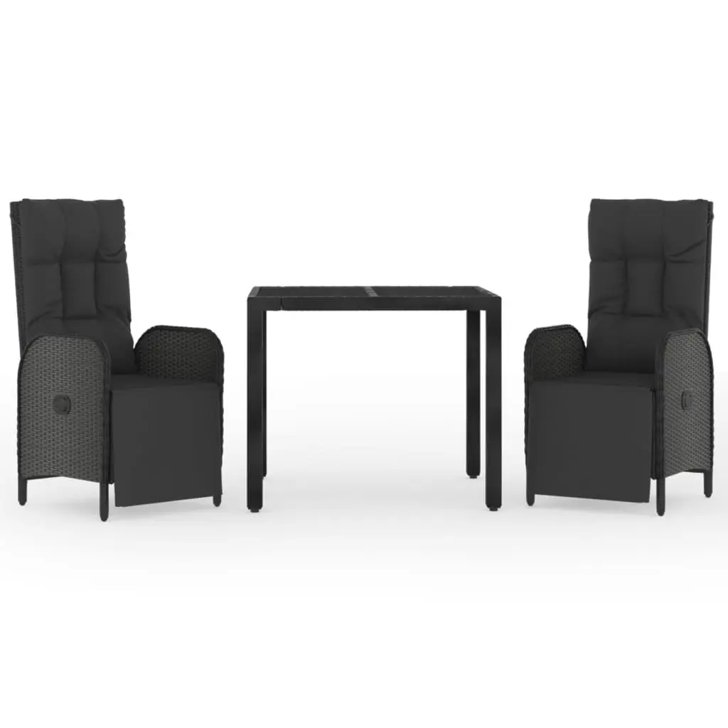 3 Piece Outdoor Dining Set Garden Furniture Black Poly Rattan Table Chairs