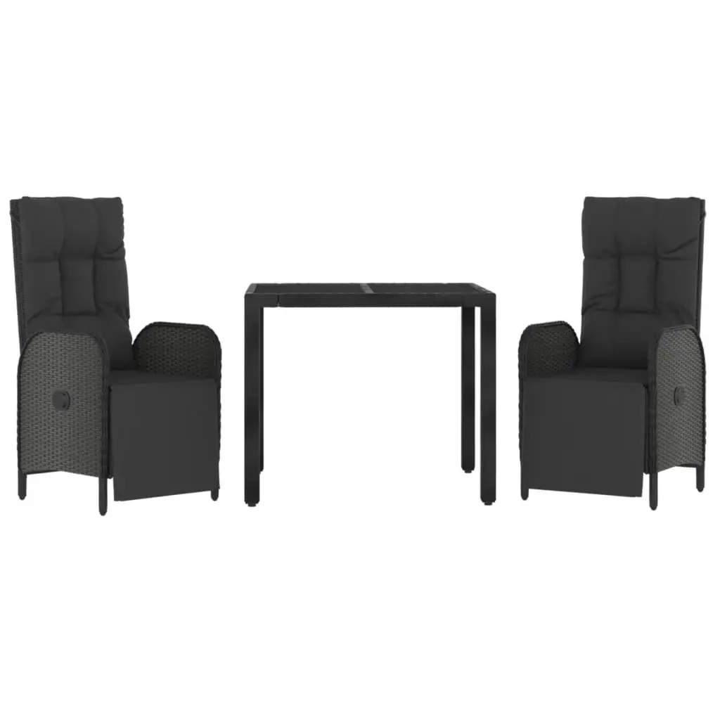 3 Piece Outdoor Dining Set Garden Furniture Black Poly Rattan Table Chairs