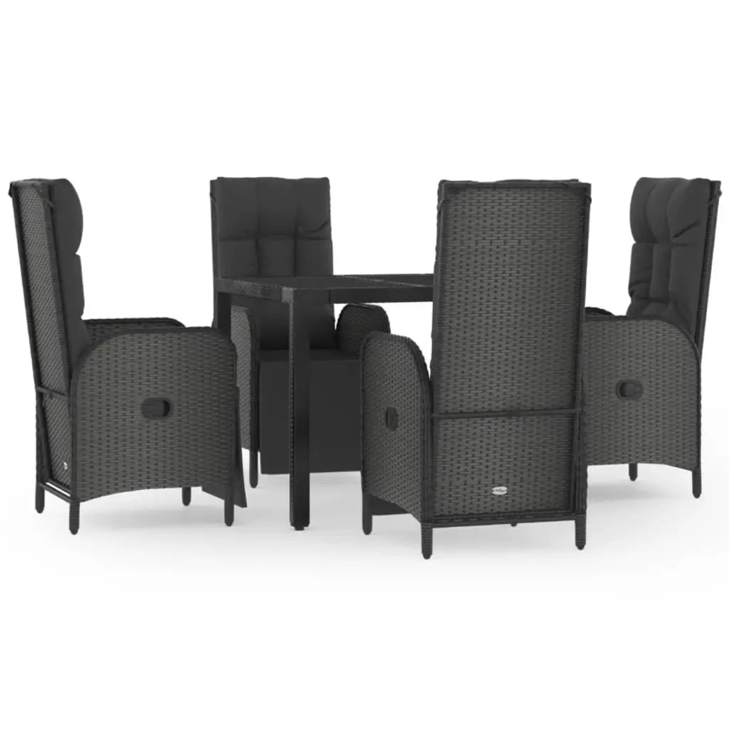 5 Piece Garden Dining Set Outdoor Furniture PE Rattan Powder-coated Steel Glass Table Reclining Chairs Black