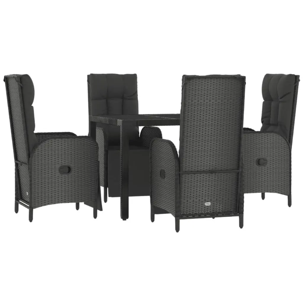 5 Piece Garden Dining Set Outdoor Furniture PE Rattan Powder-coated Steel Glass Table Reclining Chairs Black