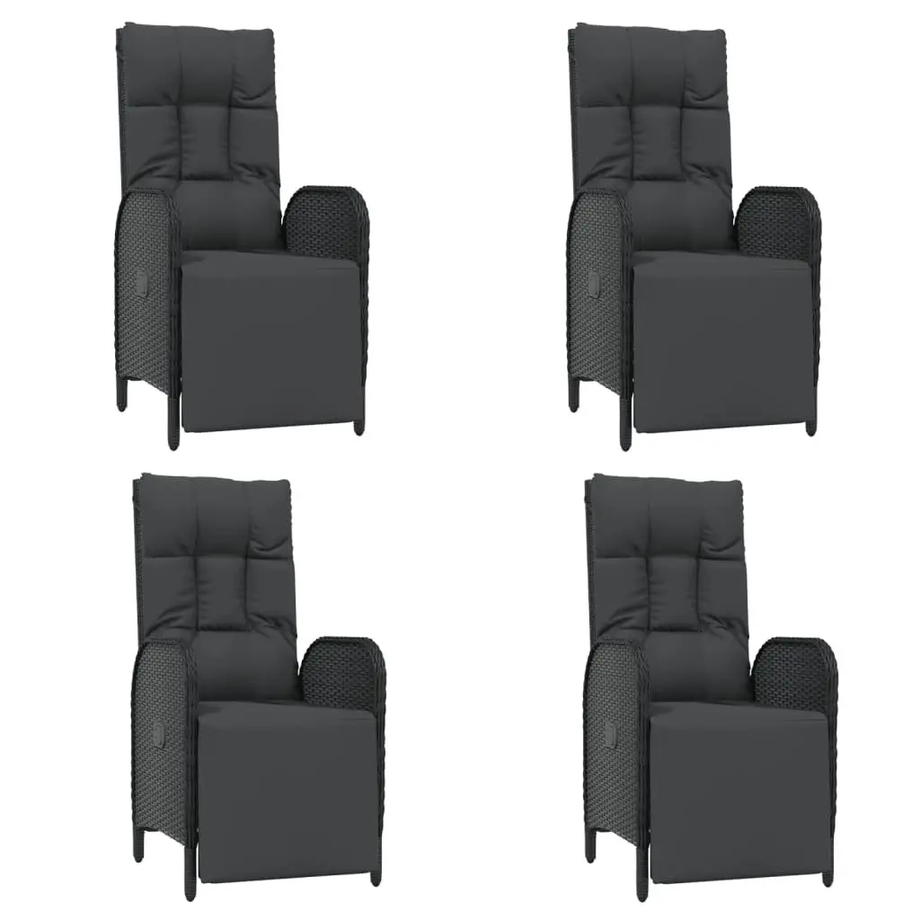 5 Piece Garden Dining Set Outdoor Furniture PE Rattan Powder-coated Steel Glass Table Reclining Chairs Black