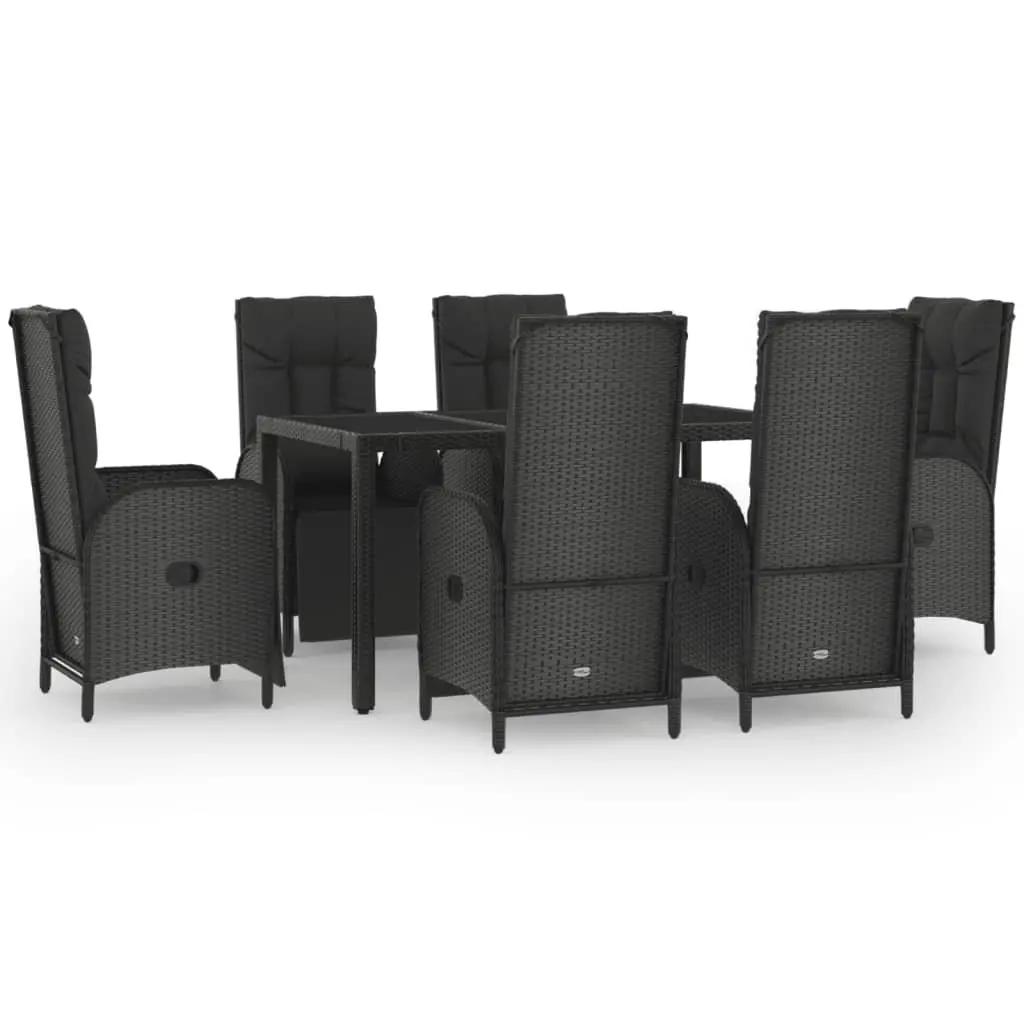Garden Dining Set 7 Piece Outdoor Furniture Black PE Rattan Steel Frame