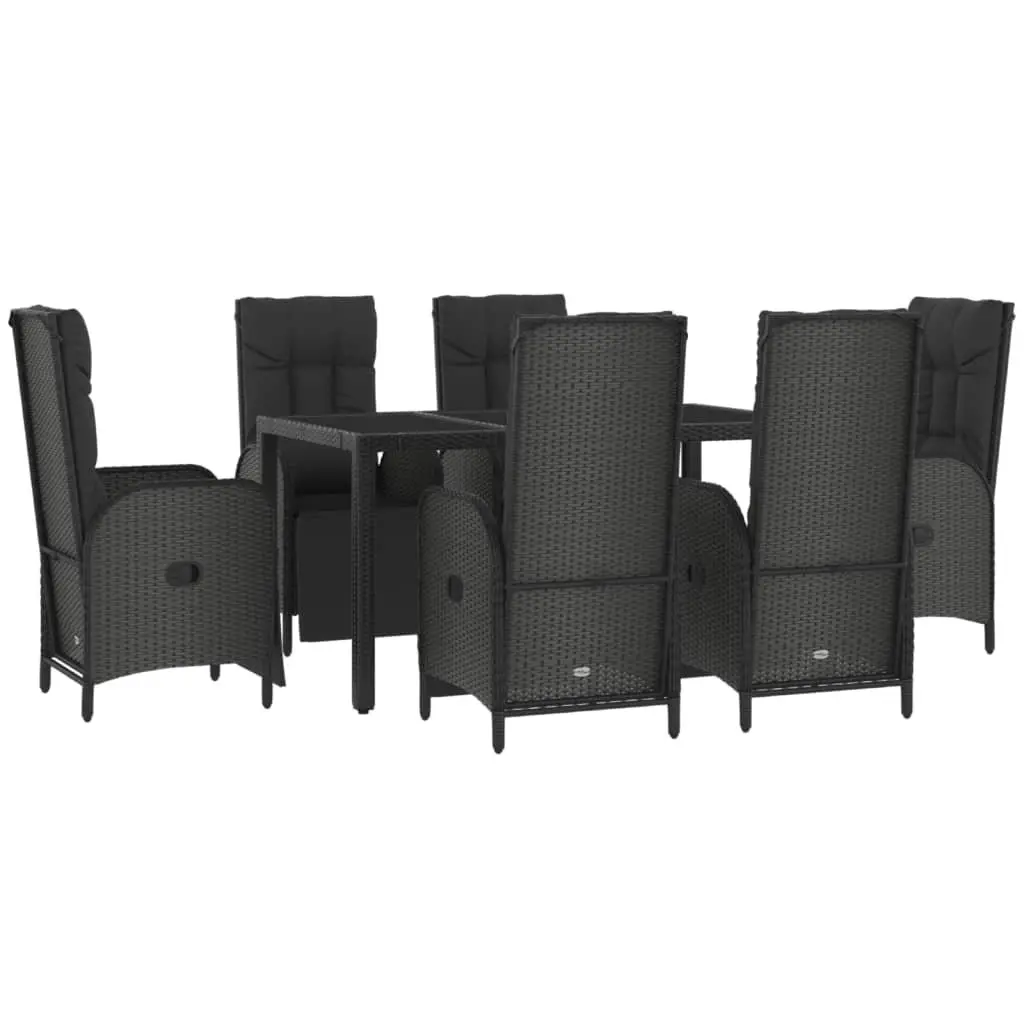 Garden Dining Set 7 Piece Outdoor Furniture Black PE Rattan Steel Frame