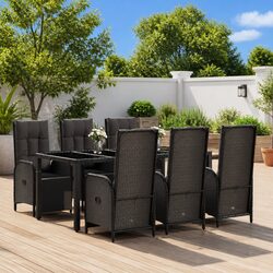 Garden Dining Set 7 Piece Outdoor Furniture Black Rattan Chairs Table Cushions
