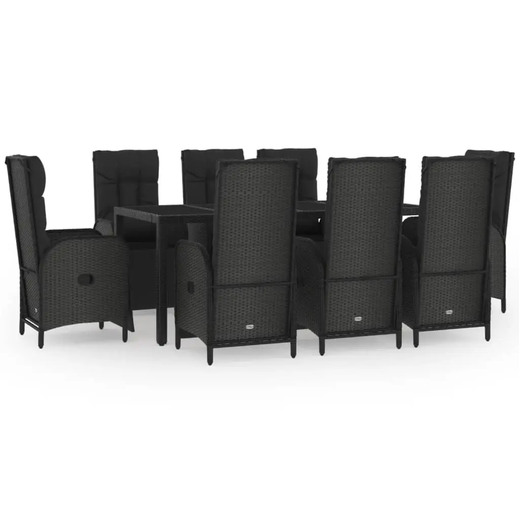 Outdoor Garden Dining Set 9 Piece PE Rattan Black with Cushions