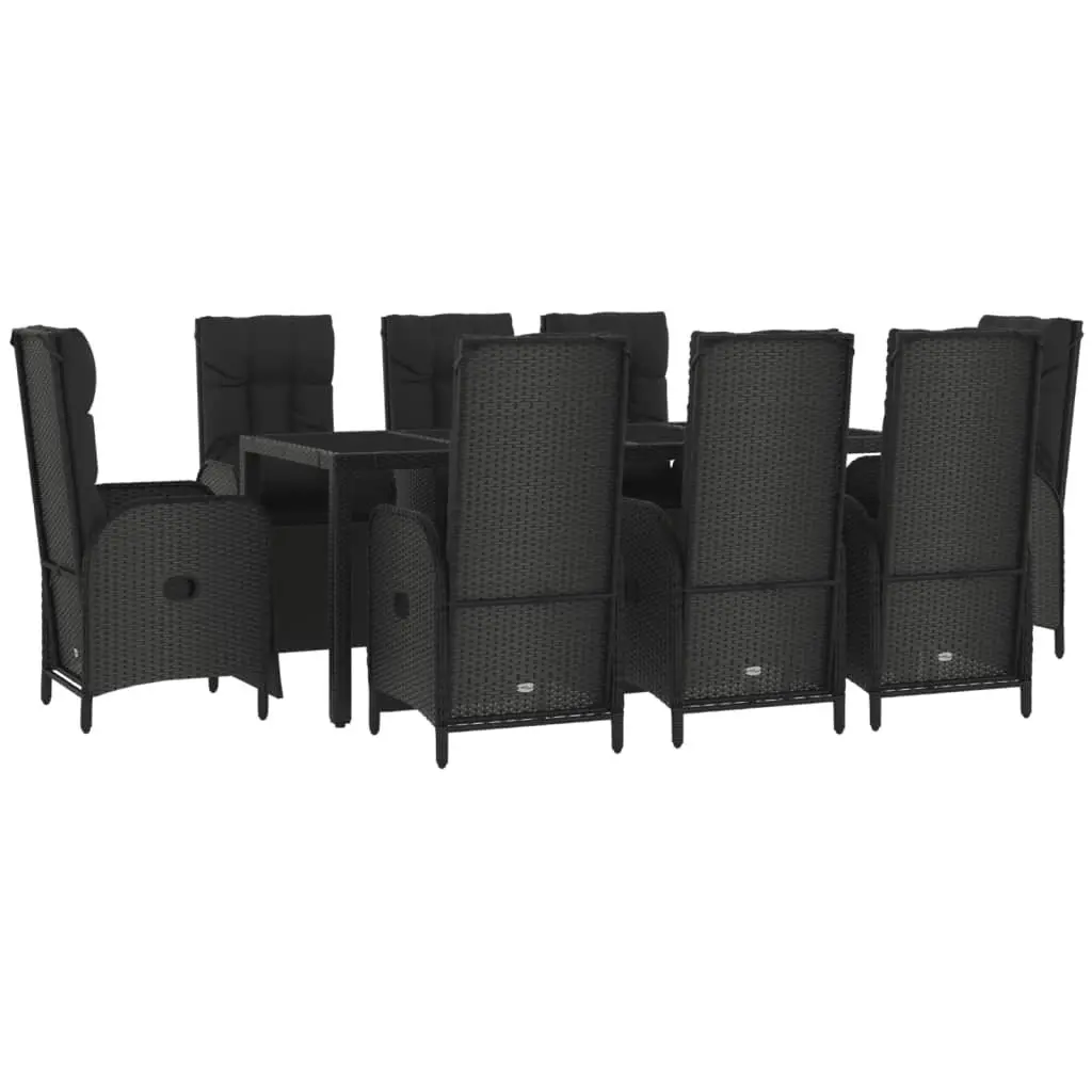Outdoor Garden Dining Set 9 Piece PE Rattan Black with Cushions