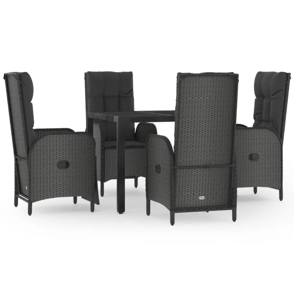 Outdoor Garden Dining Set 5 Piece Black Poly Rattan Chairs Table Cushions