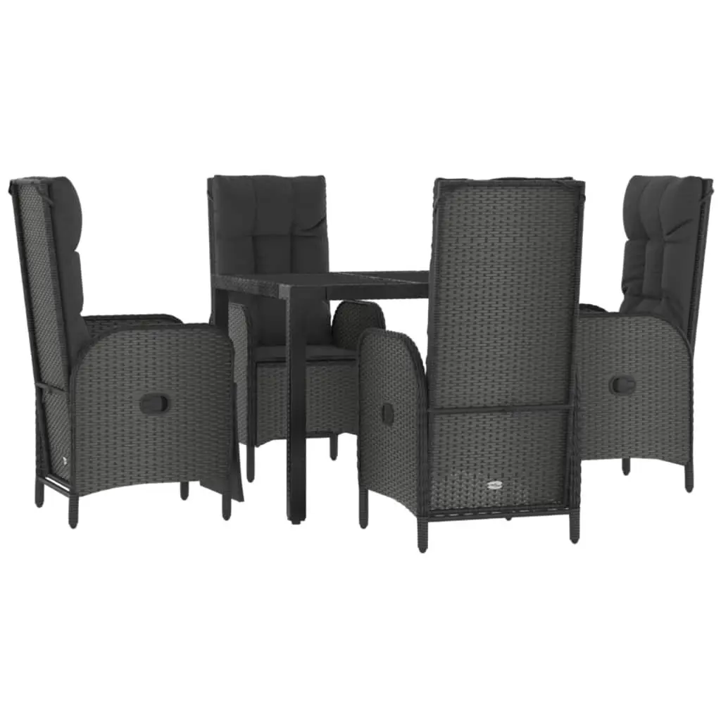 Outdoor Garden Dining Set 5 Piece Black Poly Rattan Chairs Table Cushions