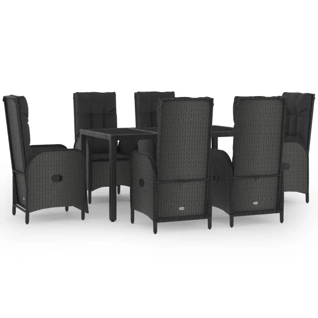 Garden Dining Set 7 Piece Outdoor Furniture Black Poly Rattan Chair Table