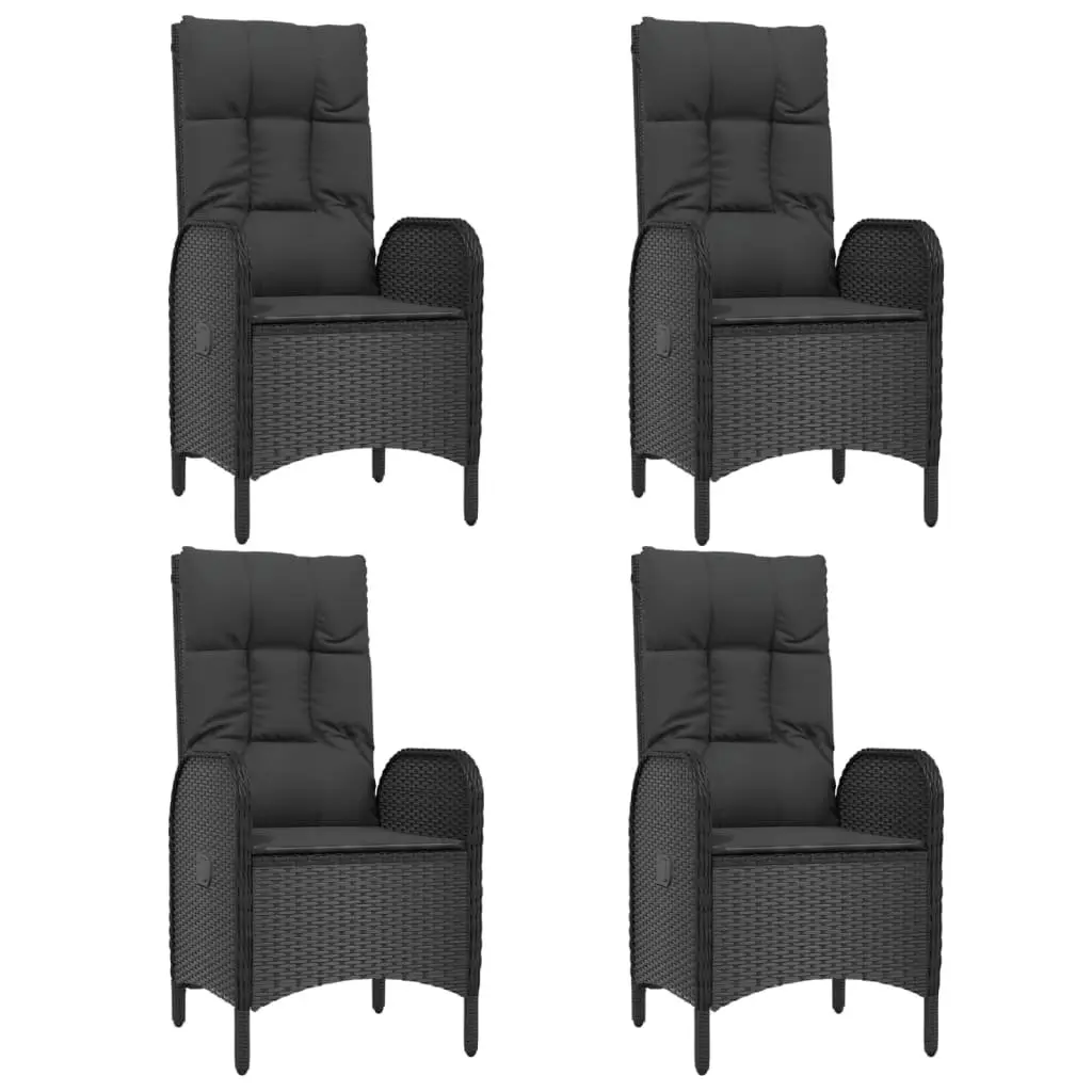 5 Piece Outdoor Garden Dining Set Weather-resistant PE Rattan Powder-coated Steel Frame Solid Acacia Wood Tabletop Black