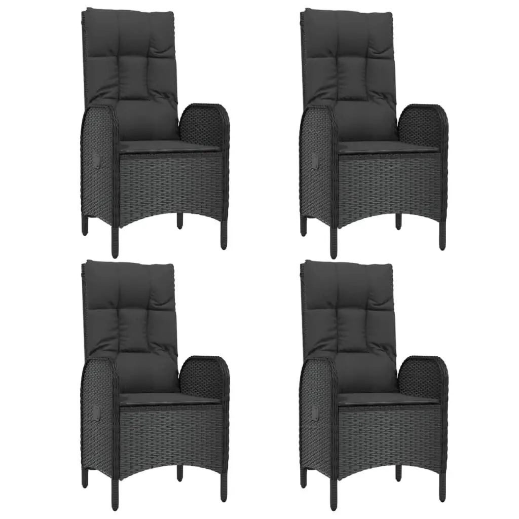 Garden Dining Set 5 Piece Black PE Rattan Steel Frame Acacia Wood Table with Cushions
