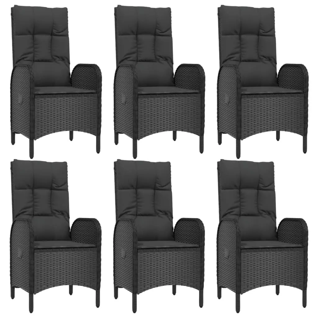 Garden Dining Set 7 Piece Outdoor Furniture Black PE Rattan Steel Frame Acacia Wood Table