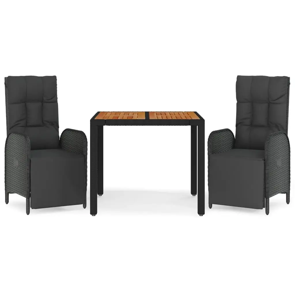 3 Piece Outdoor Dining Set PE Rattan Black Chairs Acacia Wood Table