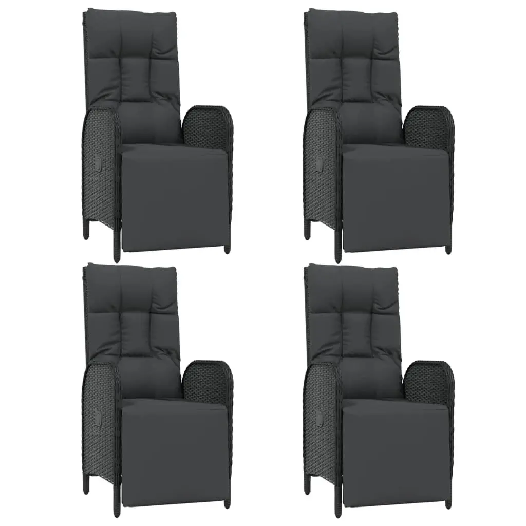 5 Piece Black Poly Rattan Garden Dining Set with Cushions and Reclining Chairs for Outdoor Relaxation