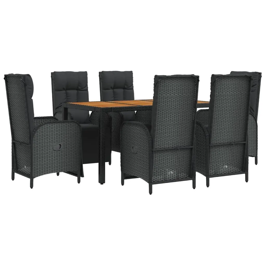 Garden Dining Set 7 Piece Outdoor Furniture Black Rattan Chairs Table Cushions