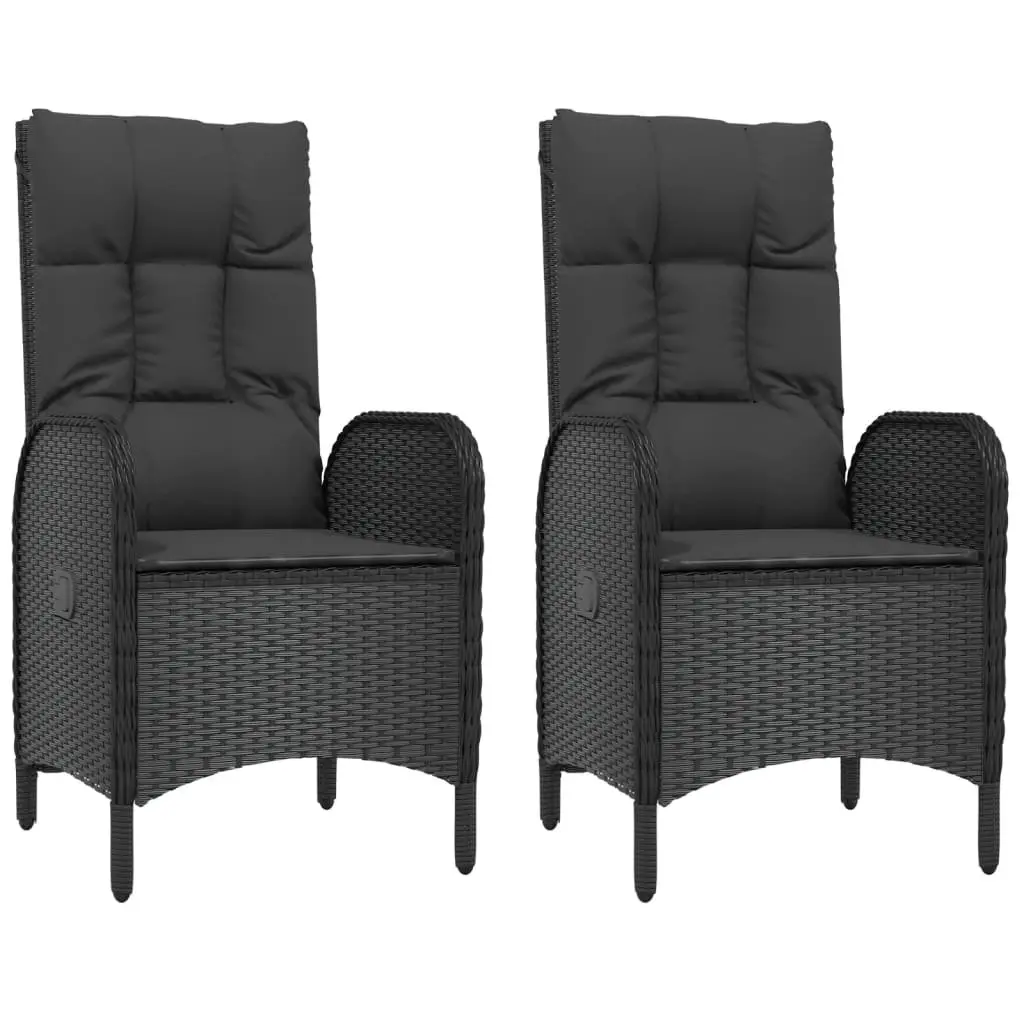 Garden Dining Set 5 Piece Black PE Rattan Steel Frame Acacia Wood Table Chairs with Cushions