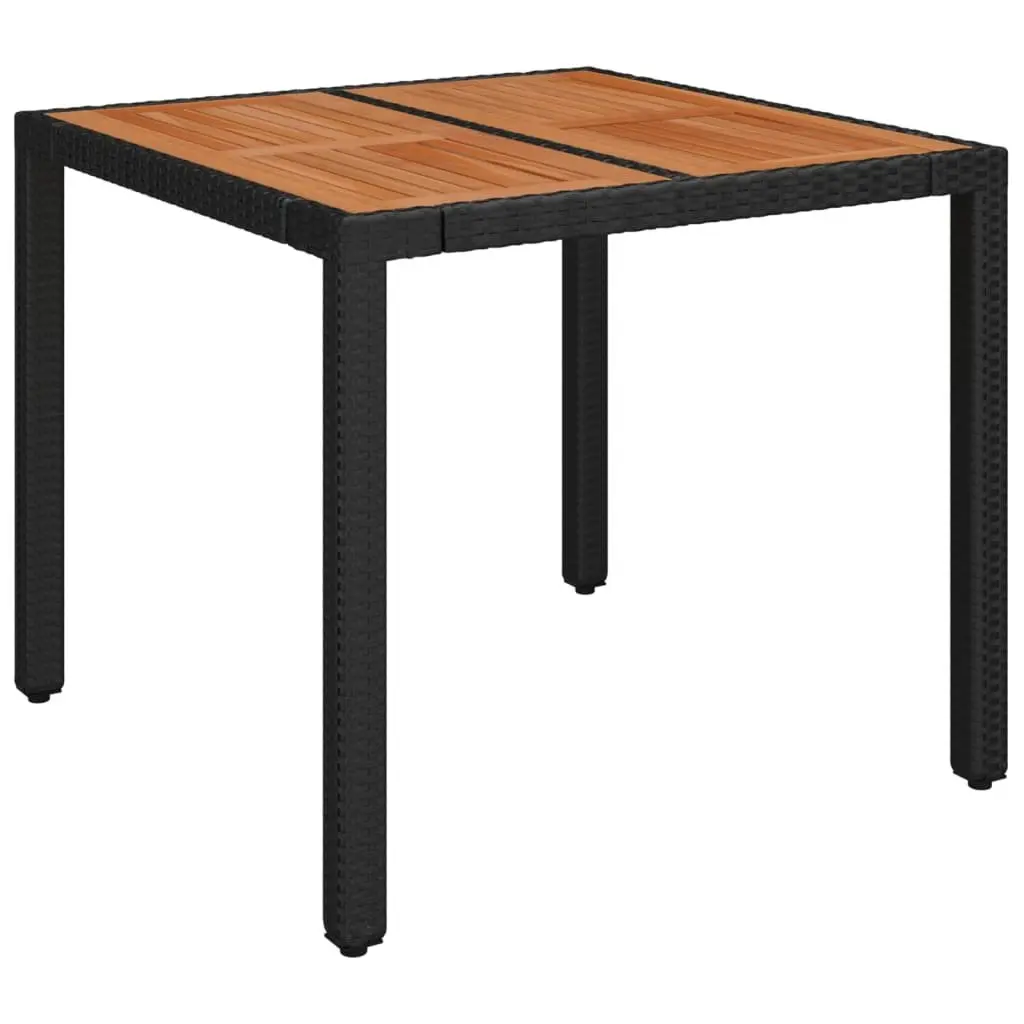 Garden Dining Set 5 Piece Black PE Rattan Steel Frame Acacia Wood Table Chairs with Cushions