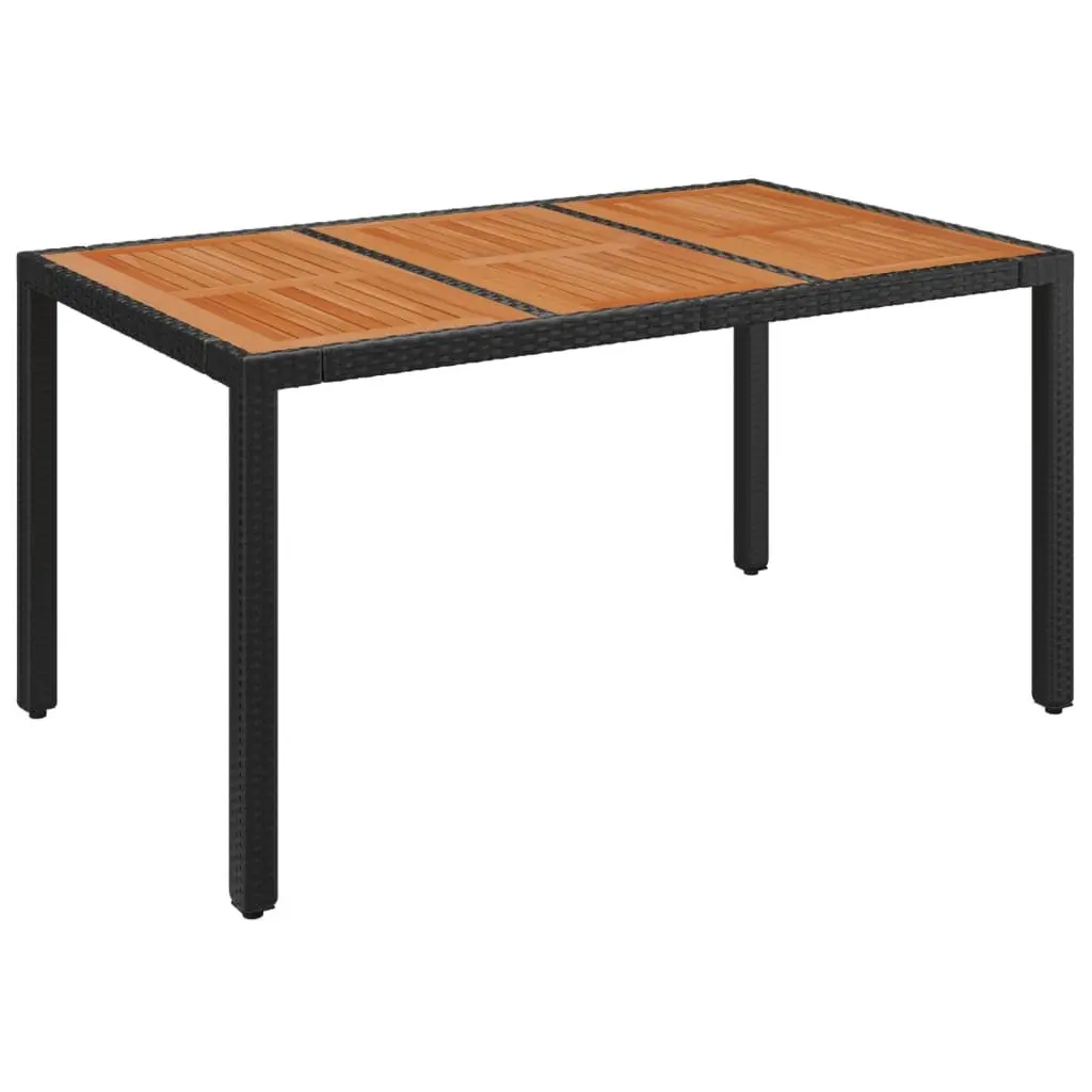 7 Piece Garden Dining Set PE Rattan Powder Coated Steel Frame Solid Acacia Wood Table Black