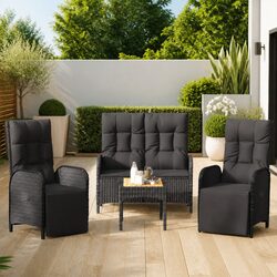 4 Piece Outdoor Garden Dining Set with Cushions Black Poly Rattan Chairs Table