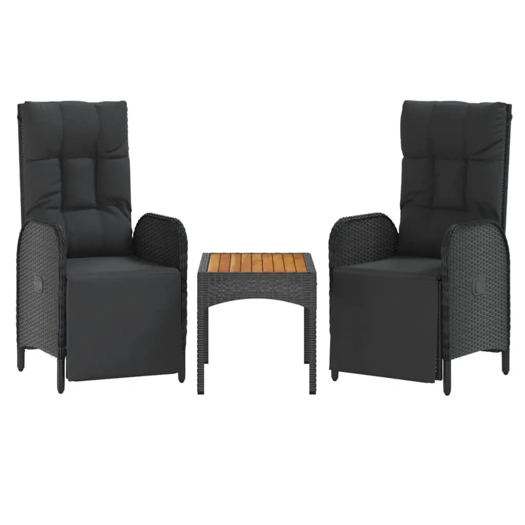 4 Piece Outdoor Garden Dining Set Poly Rattan Chairs Steel Frame Acacia Wood Table Black