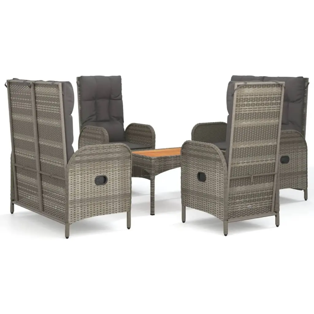 5 Piece Garden Dining Set Outdoor Furniture Grey PE Rattan Steel Frame Acacia Wood Table Chairs