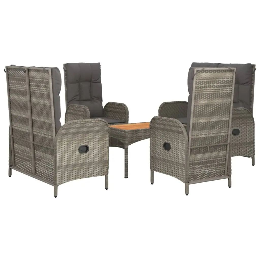 5 Piece Garden Dining Set Outdoor Furniture Grey PE Rattan Steel Frame Acacia Wood Table Chairs