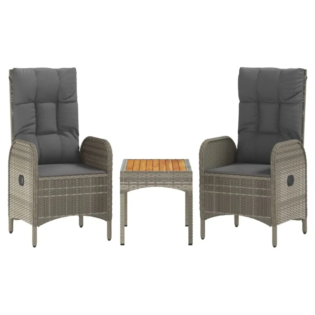 5 Piece Garden Dining Set Outdoor Furniture Grey PE Rattan Steel Frame Acacia Wood Table Chairs